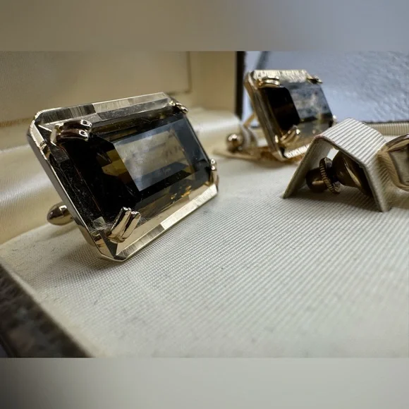 1960’s Swank Grand Prix Topaz Quartz Cuff Links Tie Pin - Picture 4 of 6